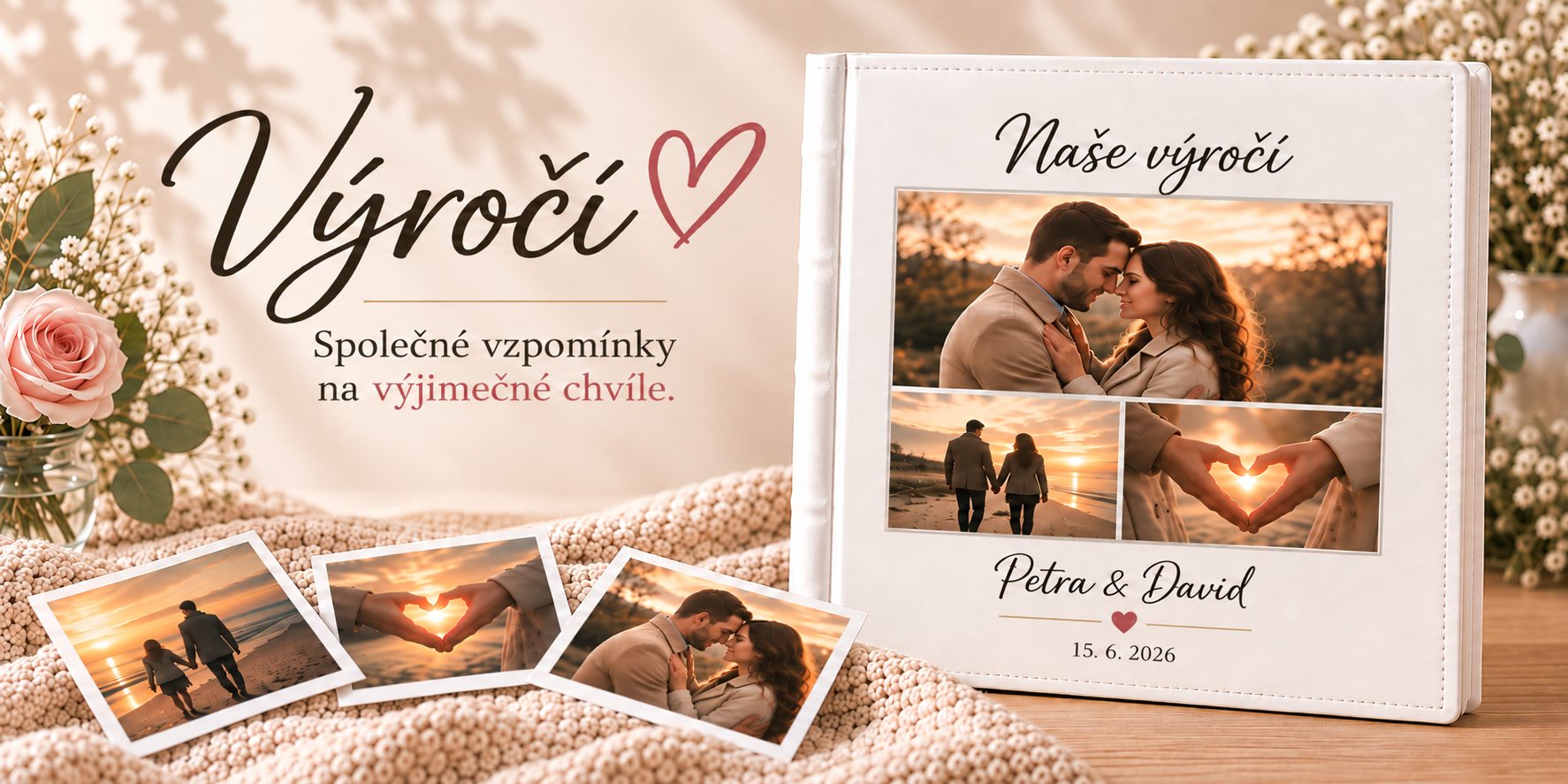 Personalizované fotoalbum k výročí s vlastní fotografií, jmény a textem