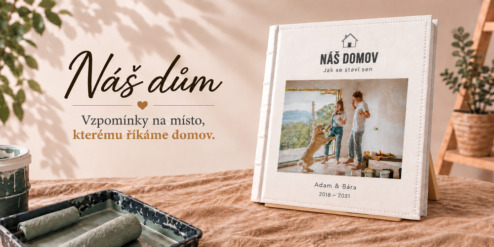 Personalizované fotoalbum Náš dům – Jak se staví sen s vlastní fotografií a textem pro vzpomínky na stavbu domova