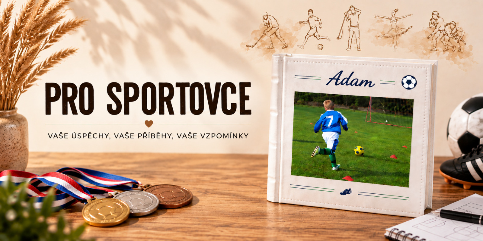 Personalizované fotoalbum pro sportovce s vlastní fotografií a textem pro uchování sportovních vzpomínek