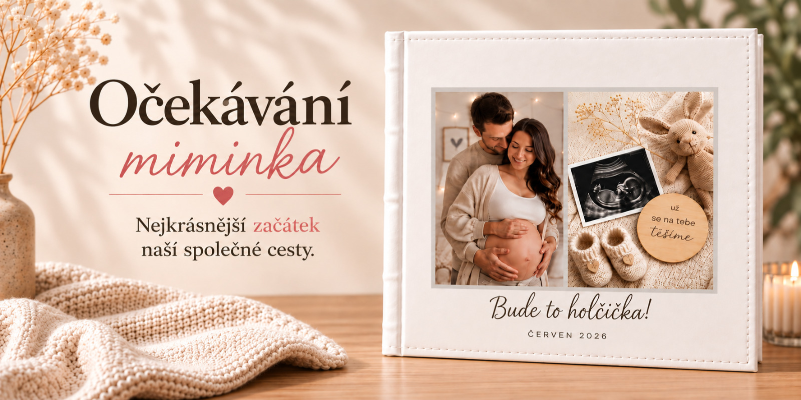 Personalizované těhotenské fotoalbum k očekávání miminka s vlastní fotografií a textem